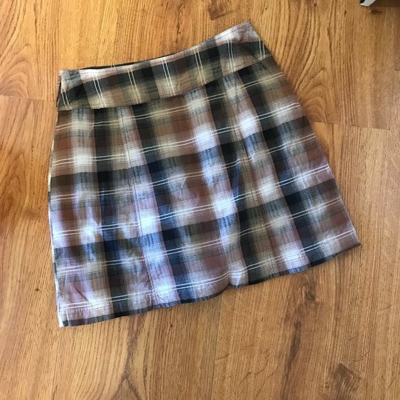 White Stag Pants - Brown, black & cream plaid skort